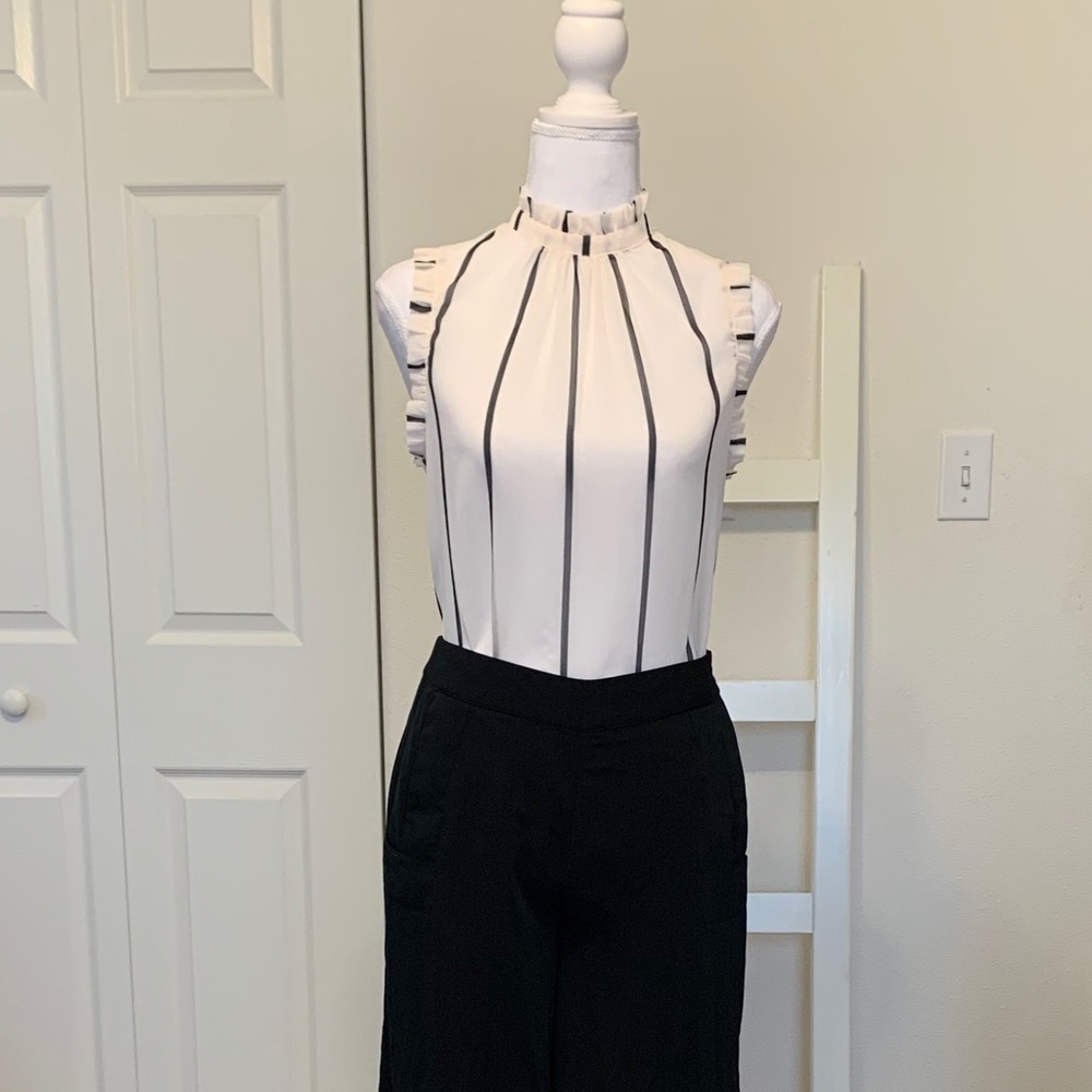 Black and off-white striped sheer top